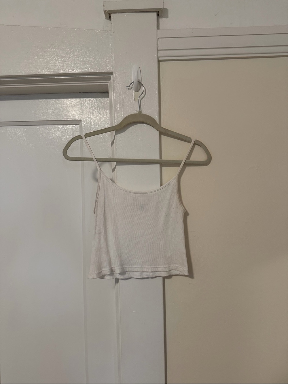 Brandy Melville White Cropped Spaghetti-Strap Cotton Tank Top
